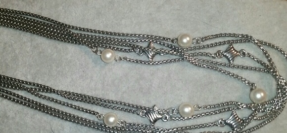 Silver, 5 Multi-Chain, Pearl & Textured Silver Squ - Picture 4 of 5